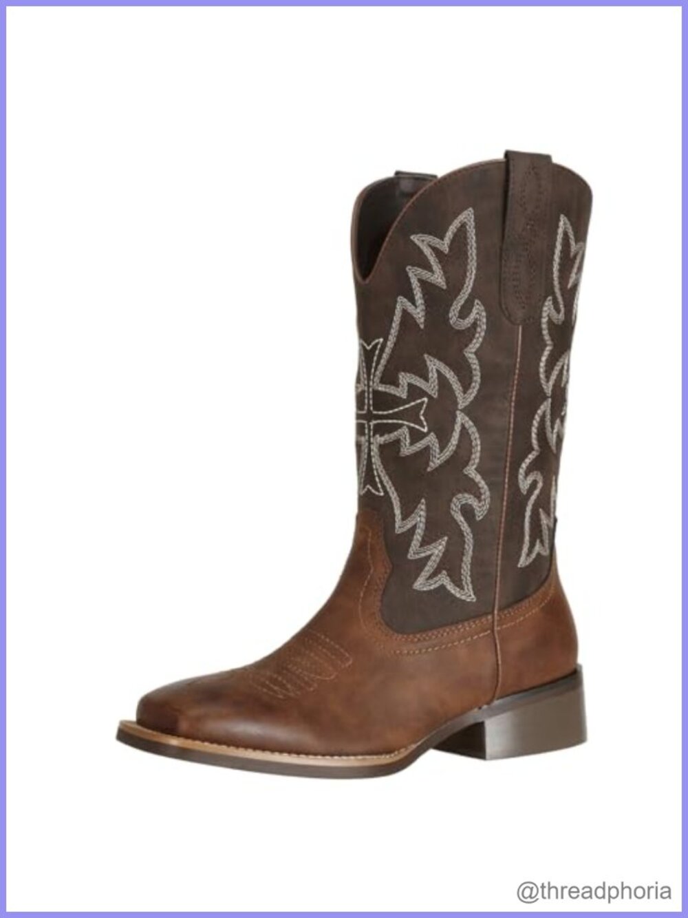 Wide Calf Square Toe Faux Leather Cowgirl Western Boots Embroidered Mid Calf